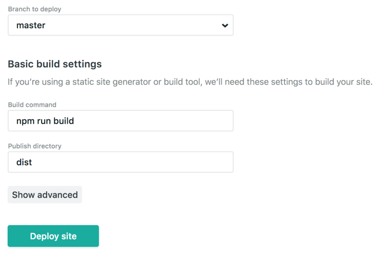 Screenshot of the Netlify UI for deployment settings.