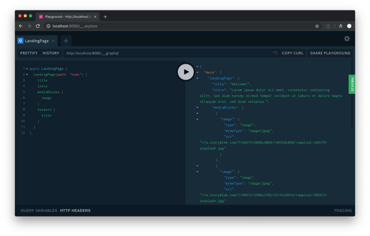 Querying data from Storyblok via GraphQL.