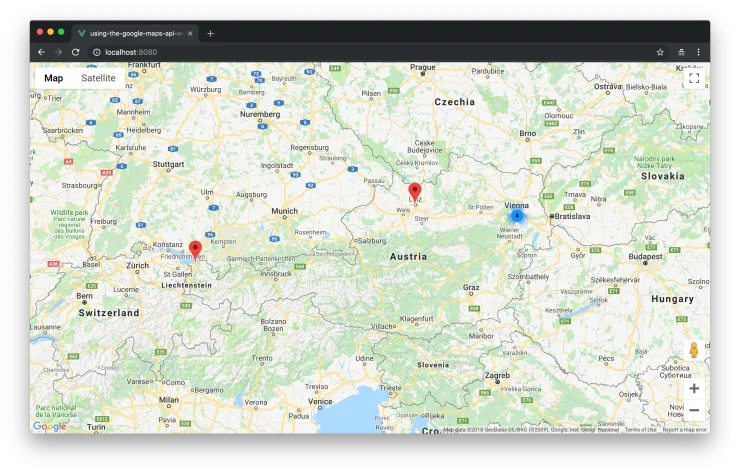 Fullscreen Google Map with clustered markers.