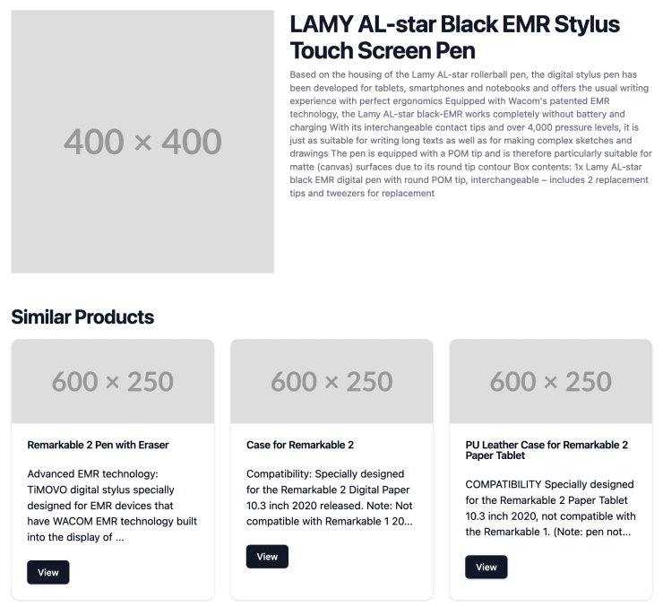 Product page showing three similar products at the bottom.