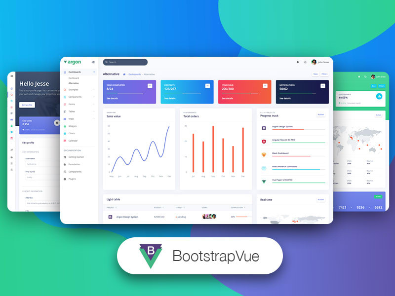 Preview of BootstrapVue Argon Dashboard PRO template.