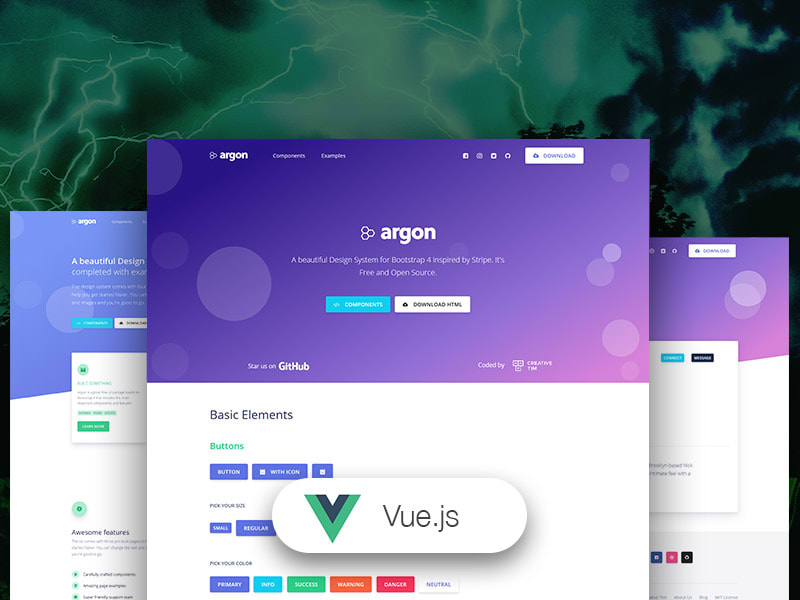 Preview of Vue Argon Design System template.