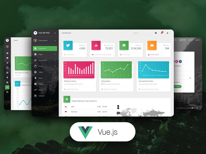 Preview of Vue Material Dashboard PRO template.